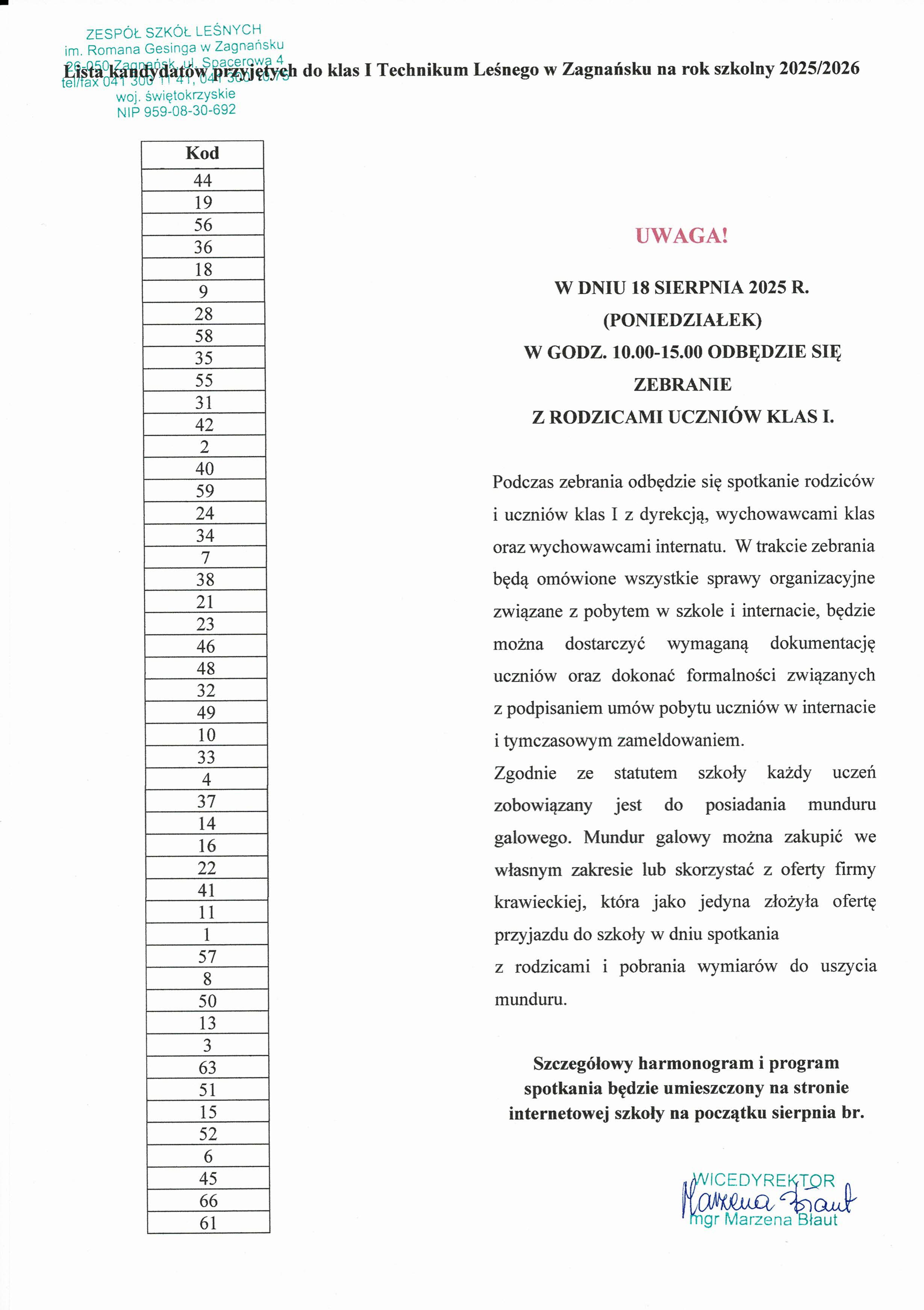 Lista kandydatów zakwalifikowanych do kl I TL r.szk. 2025 2026 page 0001
